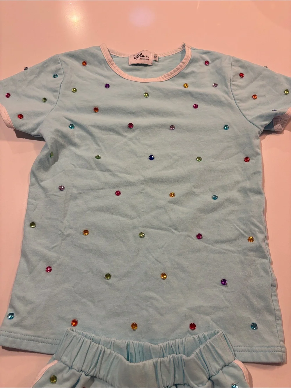 Lola + The Boys Light Blue Beaded Kids Matching Shorts Set